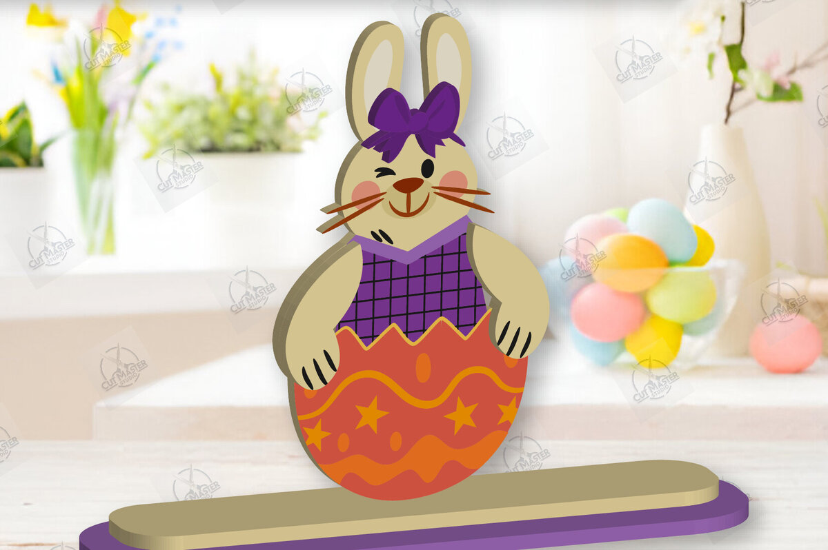 Σετ των 2 Intra απο ξύλο plywood 3mm-4mm πάχος - Gnome Bunny Πασχαλινό Laser Cut  Δίασταση 15x15 cm INTRAFABR-118692463