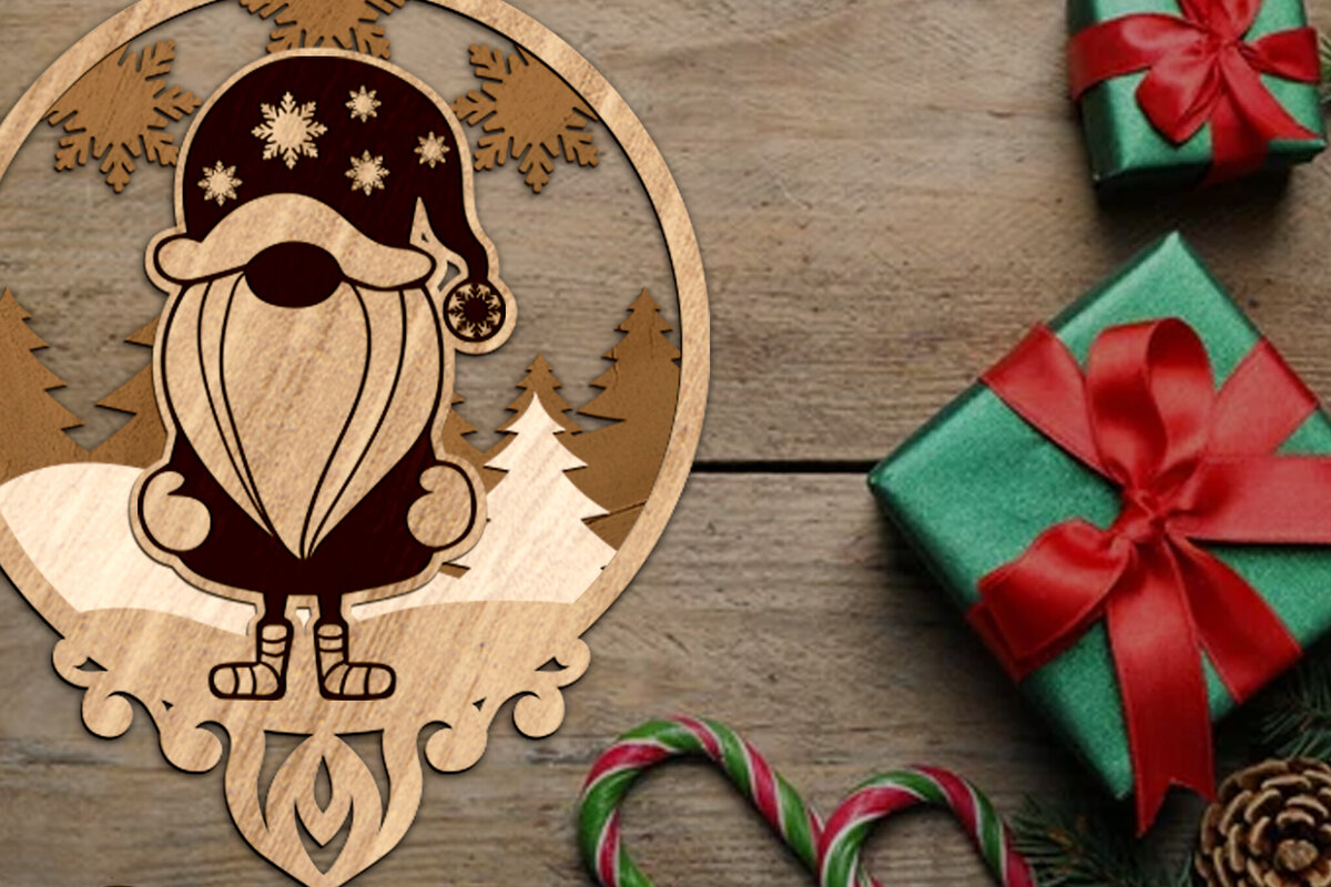 Σετ των 3 Intra απο ξύλο plywood 3mm-4mm πάχος - Χριστουγεννιάτικο στολίδι Gnome, πολυστρωματική τέχνη Δίασταση 3x4 cm INTRAFABR-83470352