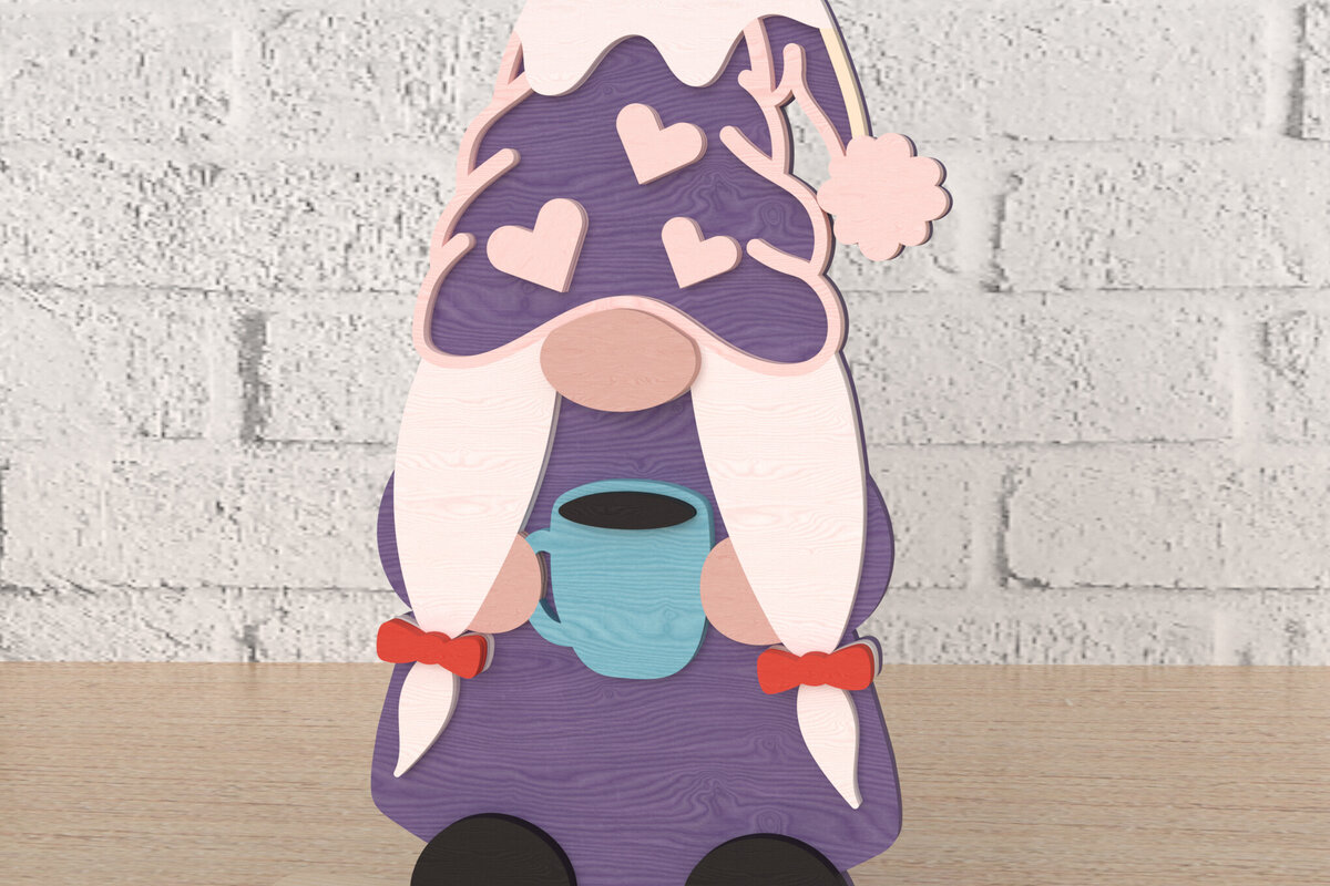 Intra απο ξύλο plywood 3mm-4mm πάχος - Διακόσμηση Gnome Coffee Lover Cut Laser Δίασταση 20x20 cm INTRAFABR-107818486