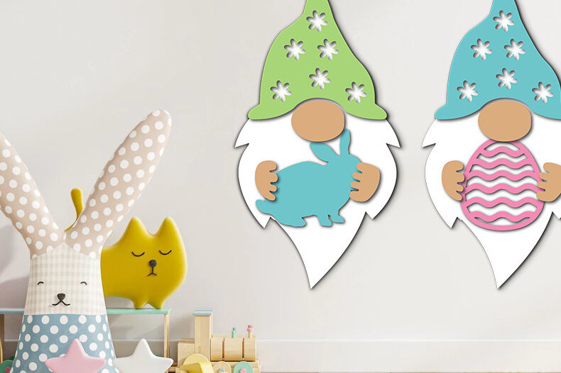 Σετ των 2 Intra απο ξύλο plywood 3mm-4mm πάχος - Πασχαλινό Gnome Laser Cut  Δίασταση 15x15 cm INTRAFABR-56160632