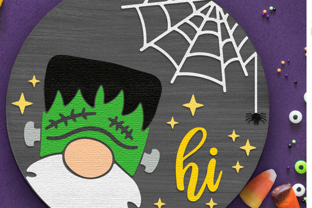 Σετ των 3 Intra απο ξύλο plywood 3mm-4mm πάχος - Gnome Frankenstein, πινακίδα πόρτας αποκριών Δίασταση 4x4 cm INTRAFABR-123633714