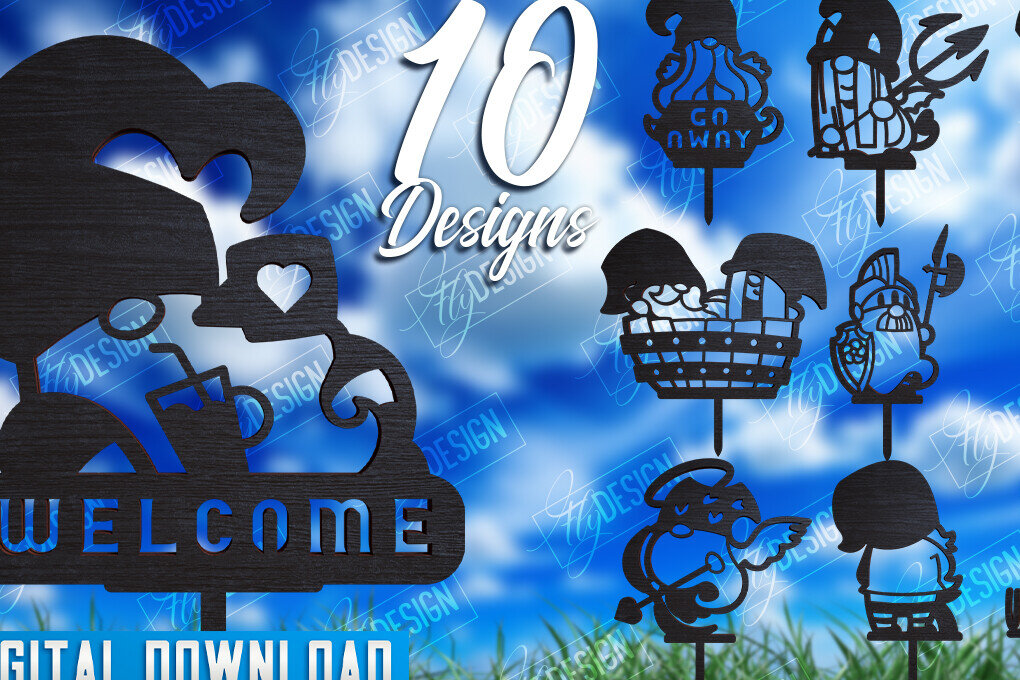 Σετ των 2 Intra απο ξύλο plywood 3mm-4mm πάχος - Πακέτο διακόσμησης κήπου Gnome | CNC Δίασταση 20x20 cm INTRAFABR-104058678