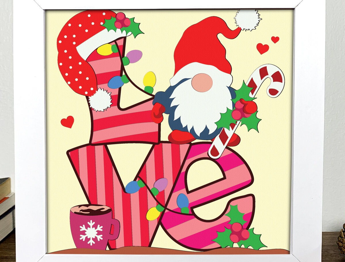 Σετ των 2 Intra απο ξύλο plywood 3mm-4mm πάχος - Gnome Happy Valentine Shadow Box  Δίασταση 20x20 cm INTRAFABR-85470489