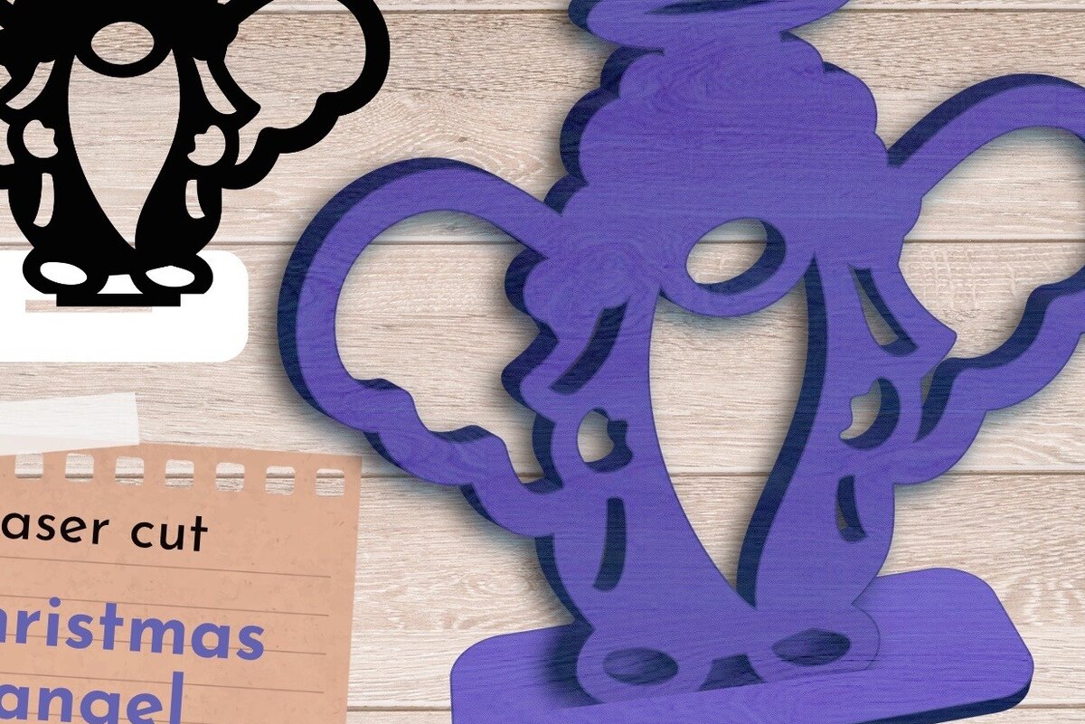 Σετ των 2 Intra απο ξύλο plywood 3mm-4mm πάχος -  κοπής με λέιζερ Gnome, Christmas Angel Δίασταση 15x15 cm INTRAFABR-80541840