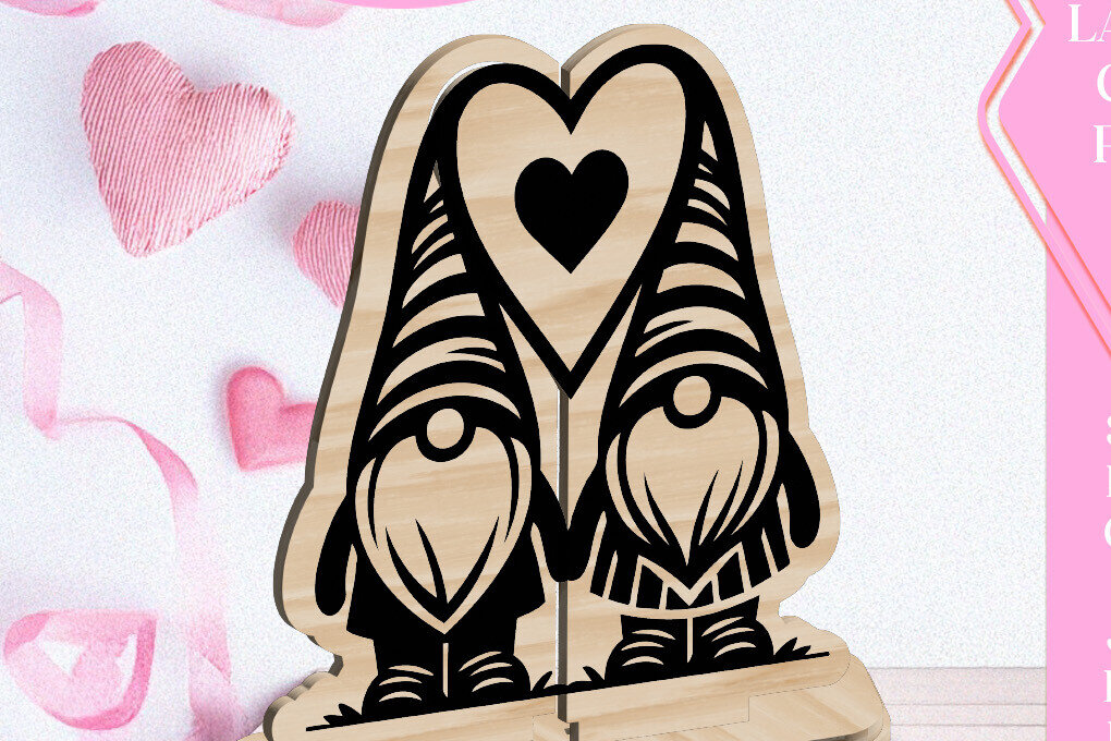 Σετ των 3 Intra απο ξύλο plywood 3mm-4mm πάχος - Κόψιμο με λέιζερ στολίδι Gnome Love Valentine Δίασταση 6x6 cm INTRAFABR-113351894