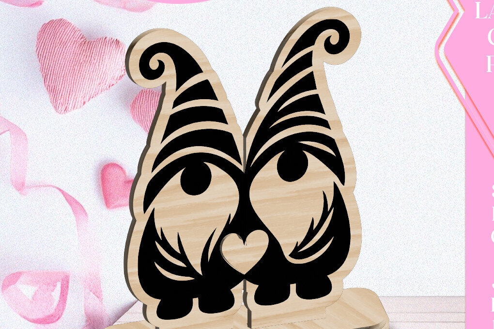 Σετ των 3 Intra απο ξύλο plywood 3mm-4mm πάχος - Κόψιμο με λέιζερ στολίδι Gnome Love Valentine Δίασταση 6x6 cm INTRAFABR-113427507