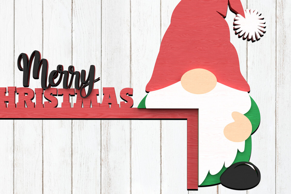 Σετ των 2 Intra απο ξύλο plywood 3mm-4mm πάχος - Γωνιακό ντεκόρ ράφι Gnome Merry Christmas Δίασταση 15x15 cm INTRAFABR-110667672