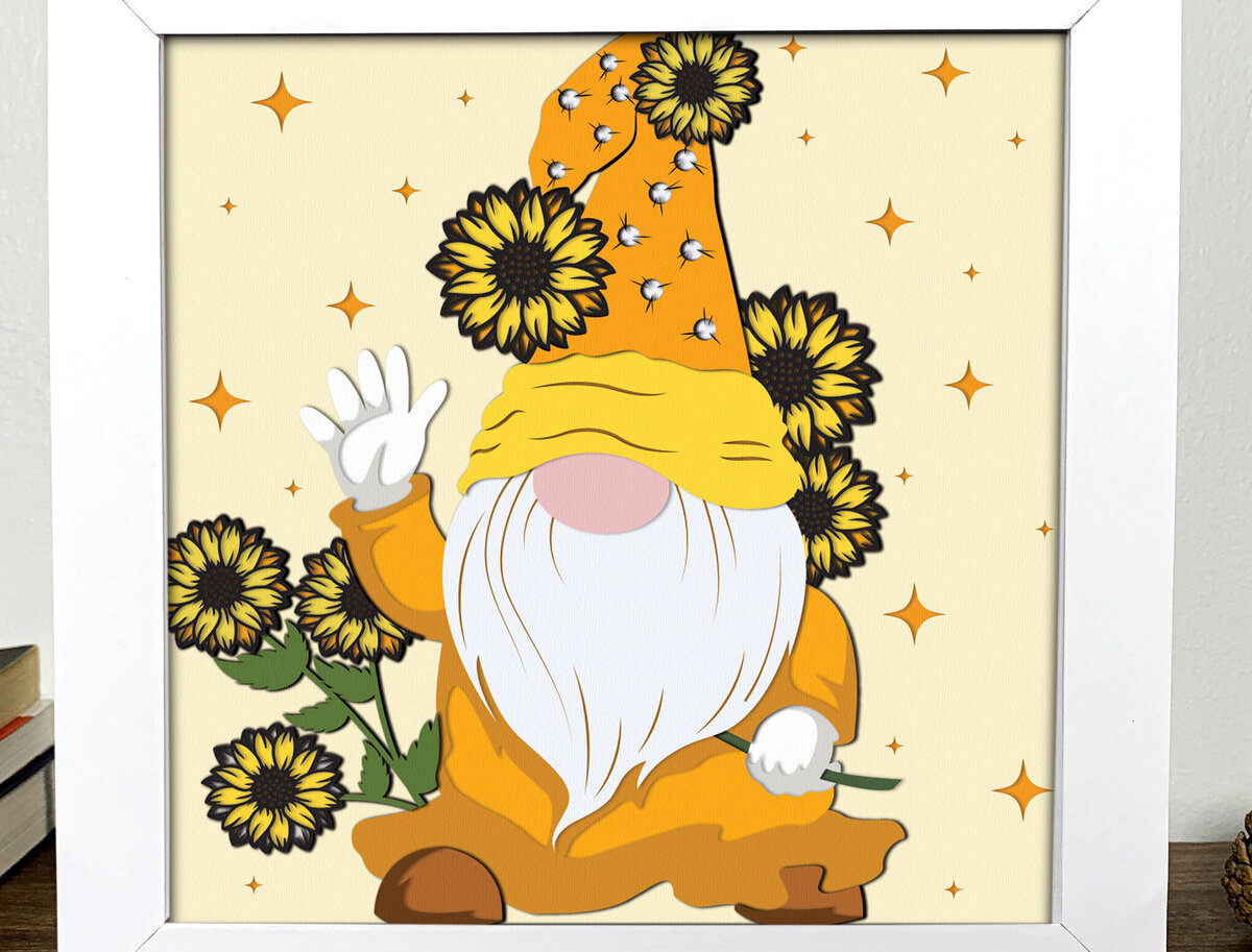 Σετ των 2 Intra απο ξύλο plywood 3mm-4mm πάχος - Gnome Sunflower Shadow Box  Δίασταση 20x20 cm INTRAFABR-85061455