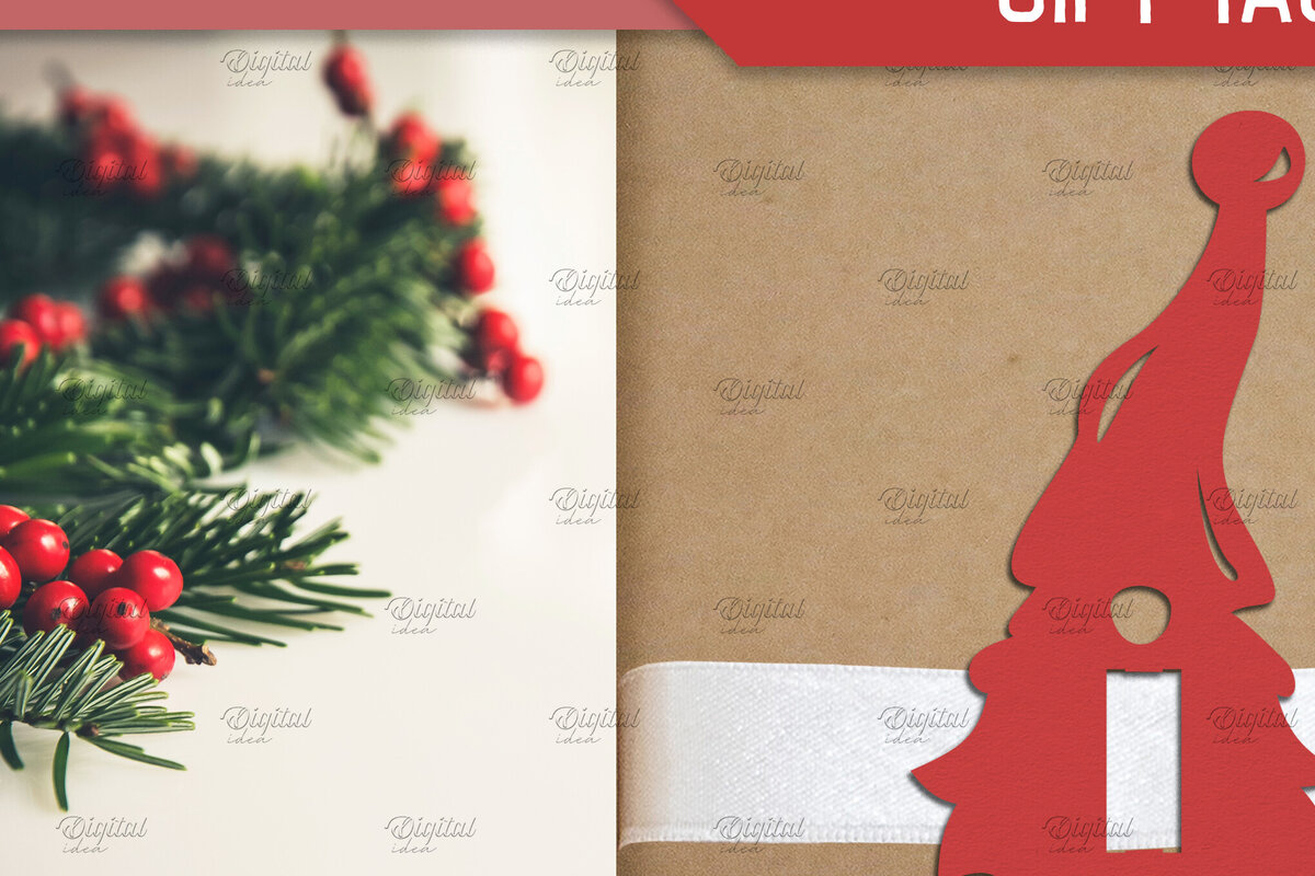 Σετ των 2 Intra απο ξύλο plywood 3mm-4mm πάχος - Gnome . Ετικέτα δώρου XMas Ribbon Δίασταση 15x15 cm INTRAFABR-83086938