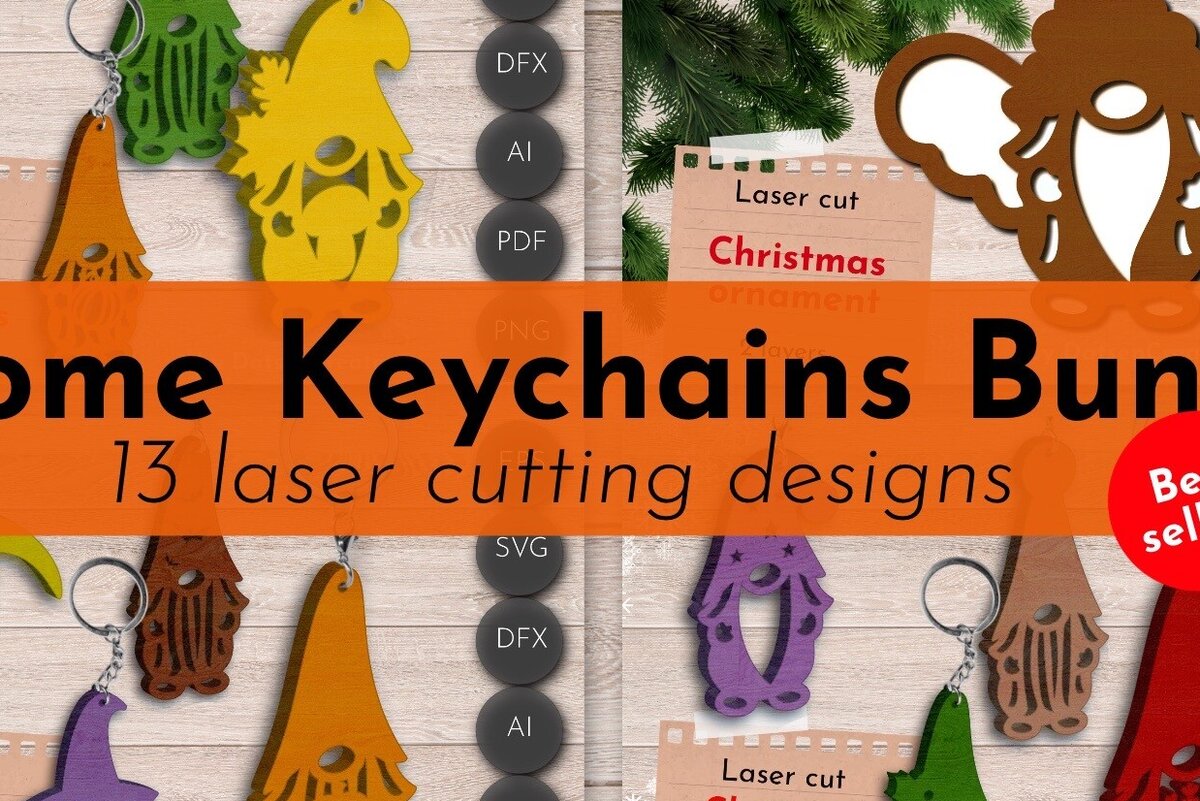 Σετ των 3 Intra απο ξύλο plywood 3mm-4mm πάχος - Μπρελόκ Gnomes  με λέιζερ, Φθινόπωρο Δίασταση 4x4 cm INTRAFABR-82039541