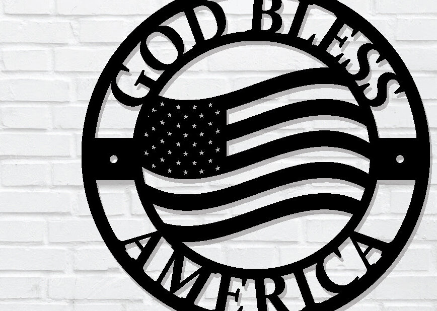 Intra απο ξύλο plywood 3mm-4mm πάχος - Ο Θεός να ευλογεί την Αμερική, πινακίδα αμερικανικής σημαίας Δίασταση 3600x3600 cm INTRAFABR-99390712