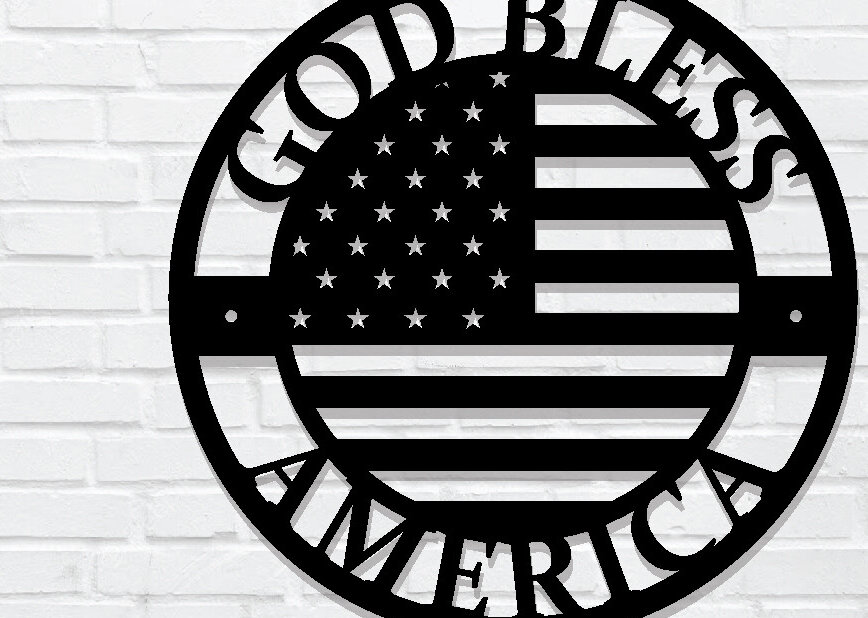 Intra απο ξύλο plywood 3mm-4mm πάχος - Ο Θεός να ευλογεί την Αμερική, πινακίδα αμερικανικής σημαίας Δίασταση 3600x3600 cm INTRAFABR-99390348