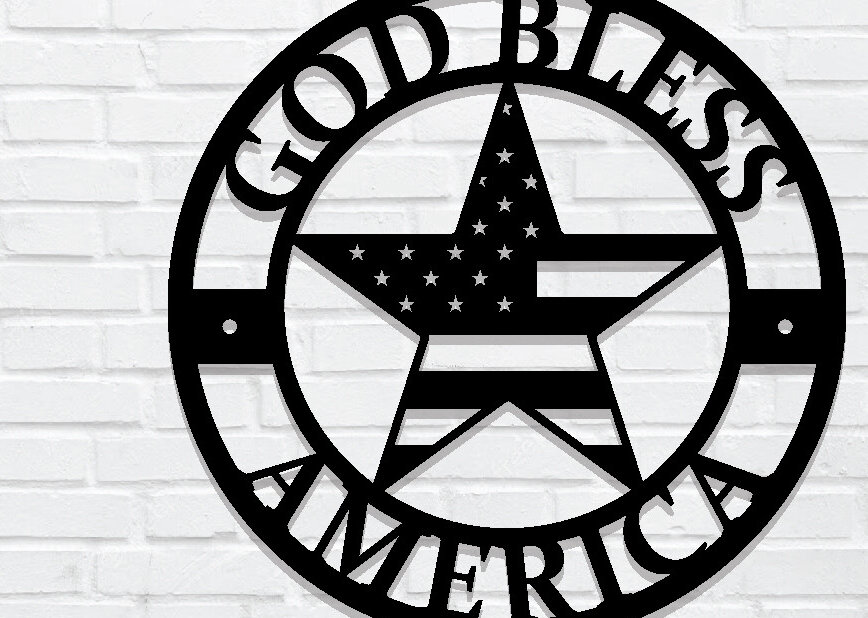 Intra απο ξύλο plywood 3mm-4mm πάχος - God Bless America, Patriotic Metal Sign Δίασταση 3600x3600 cm INTRAFABR-99390094