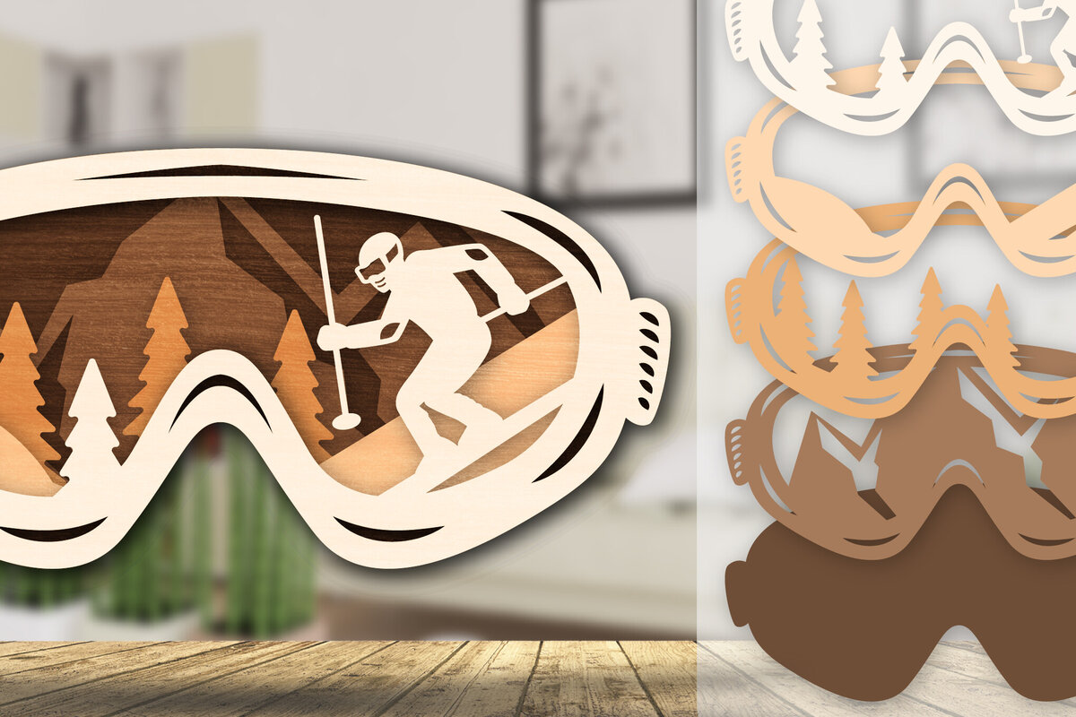 Intra απο ξύλο plywood 3mm-4mm πάχος - Goggles Ski Scene Lasered Wall Art Laser Δίασταση 40x50 cm INTRAFABR-112322066