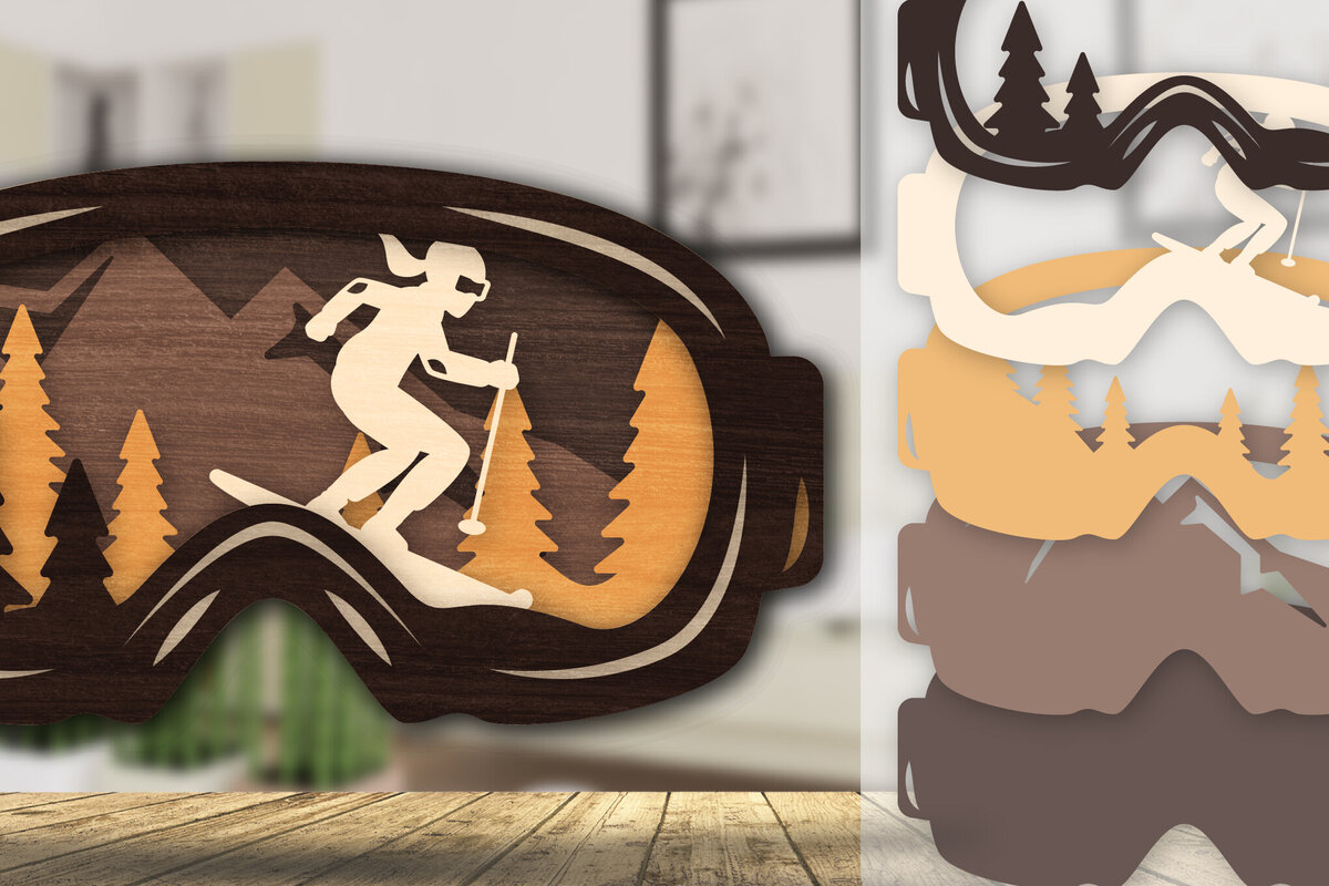 Intra απο ξύλο plywood 3mm-4mm πάχος - Goggles Ski Scene Lasered Wall Art Laser Δίασταση 40x50 cm INTRAFABR-112322088