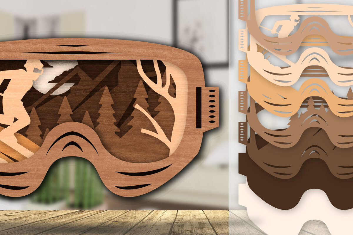 Intra απο ξύλο plywood 3mm-4mm πάχος - Goggles Ski Scene Lasered Wall Art Laser Δίασταση 40x50 cm INTRAFABR-112322109