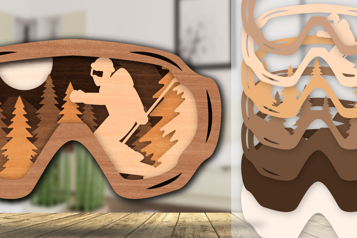 Intra απο ξύλο plywood 3mm-4mm πάχος - Goggles Ski Scene Lasered Wall Art Laser Δίασταση 40x50 cm INTRAFABR-112322127