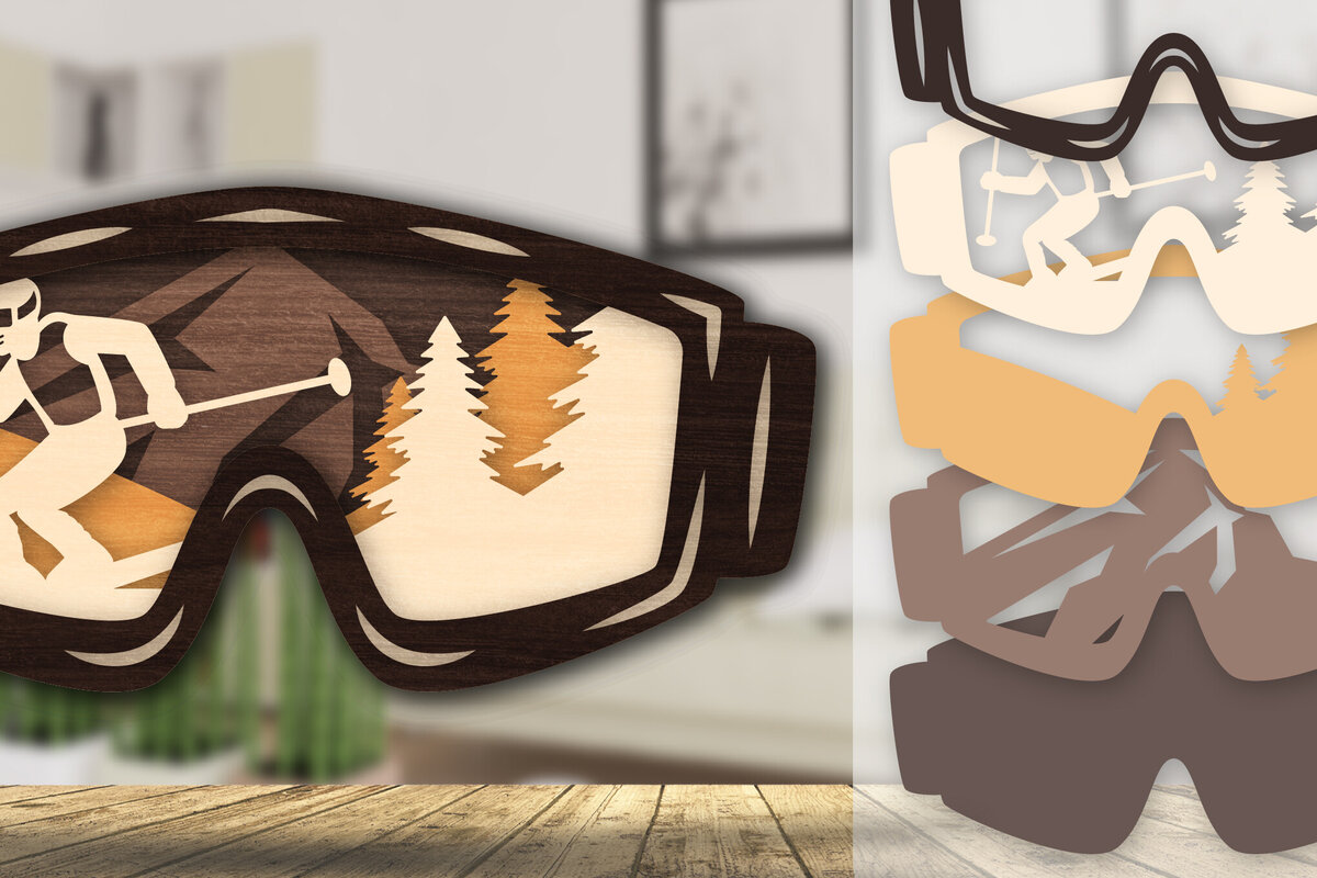 Intra απο ξύλο plywood 3mm-4mm πάχος - Goggles Ski Scene Lasered Wall Art Laser Δίασταση 40x50 cm INTRAFABR-112322006
