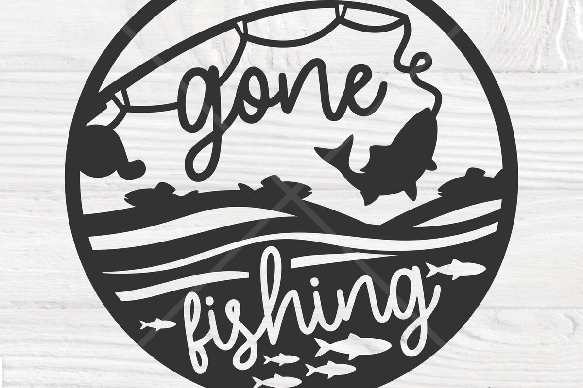 Intra απο ξύλο plywood 3mm-4mm πάχος - Gone Fishing , Fishing Round Sign Δίασταση 40x50 cm INTRAFABR-125361004
