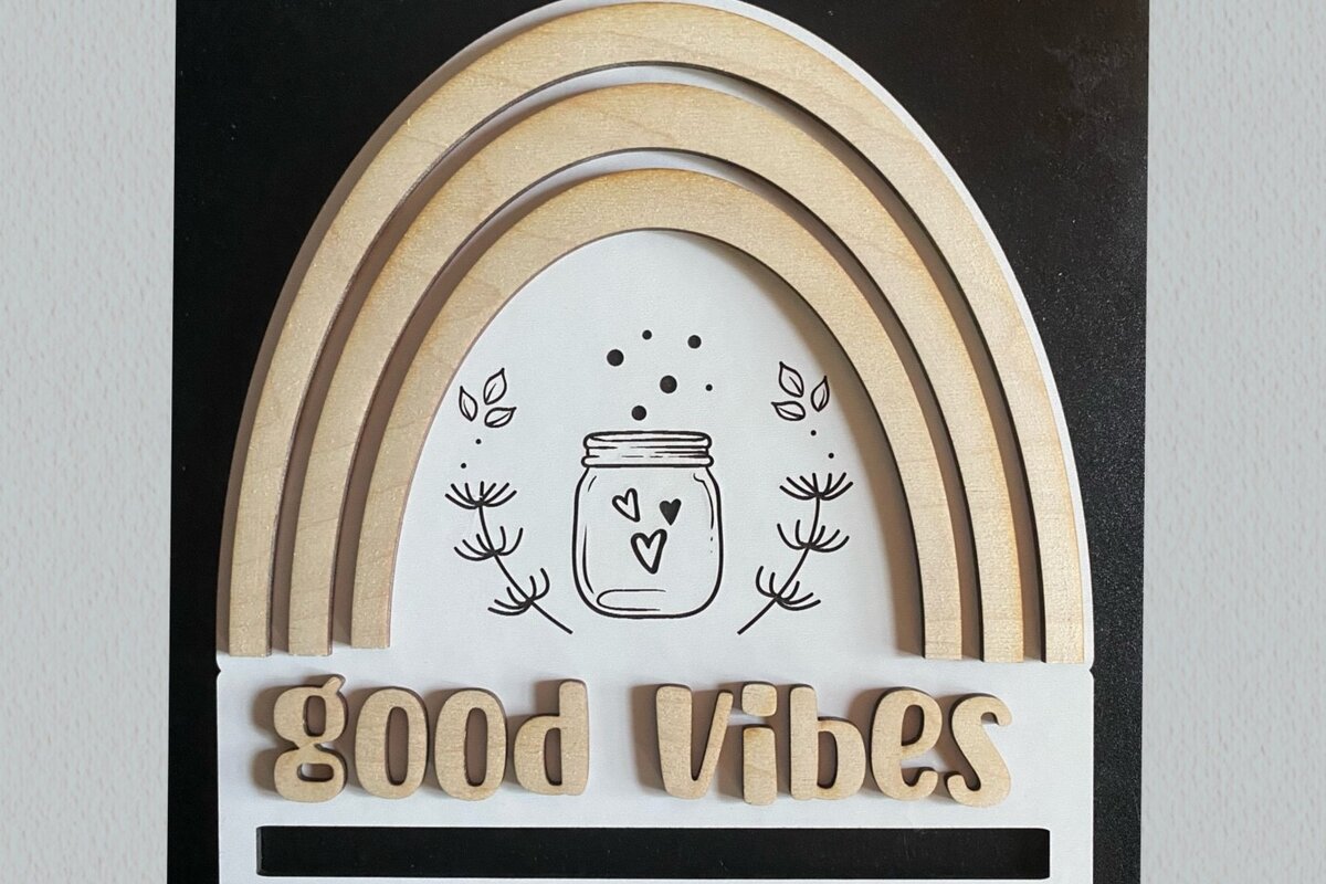Intra απο ξύλο plywood 3mm-4mm πάχος - Καλό Vibes Rainbow Macrame Laser  Δίασταση 30x20 cm INTRAFABR-29787291