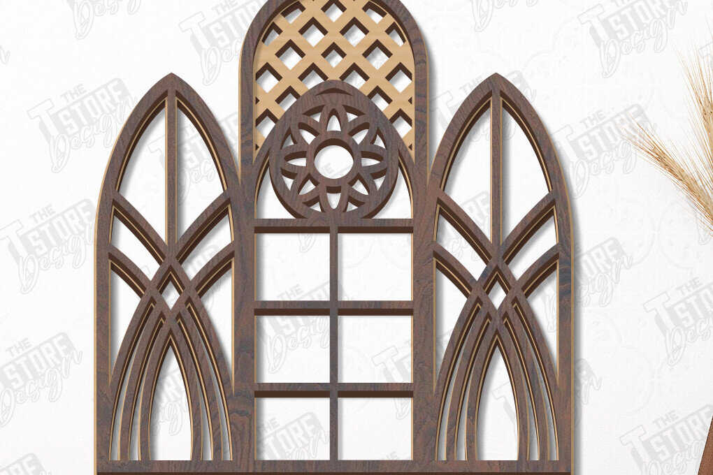 Σετ των 2 Intra απο ξύλο plywood 3mm-4mm πάχος - Γοτθικό πλαίσιο παραθύρου | Γοτθικό στυλ | CNC Δίασταση 20x25 cm INTRAFABR-113772733