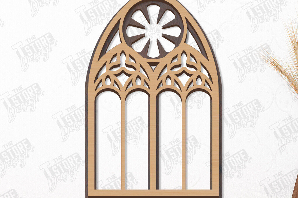 Σετ των 2 Intra απο ξύλο plywood 3mm-4mm πάχος - Γοτθικό πλαίσιο παραθύρου | Γοτθικό στυλ | CNC Δίασταση 20x25 cm INTRAFABR-113772664