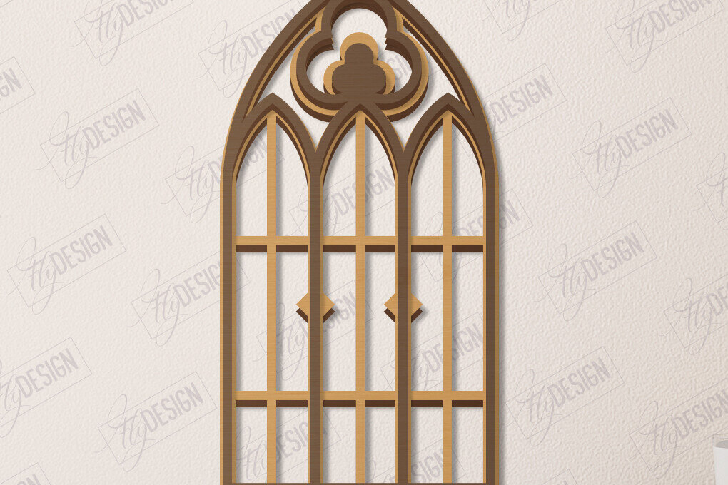 Σετ των 2 Intra απο ξύλο plywood 3mm-4mm πάχος - Γοτθικό Παράθυρο |Γοτθικό Στυλ|Πλαίσιο παραθύρου Δίασταση 20x25 cm INTRAFABR-112899727