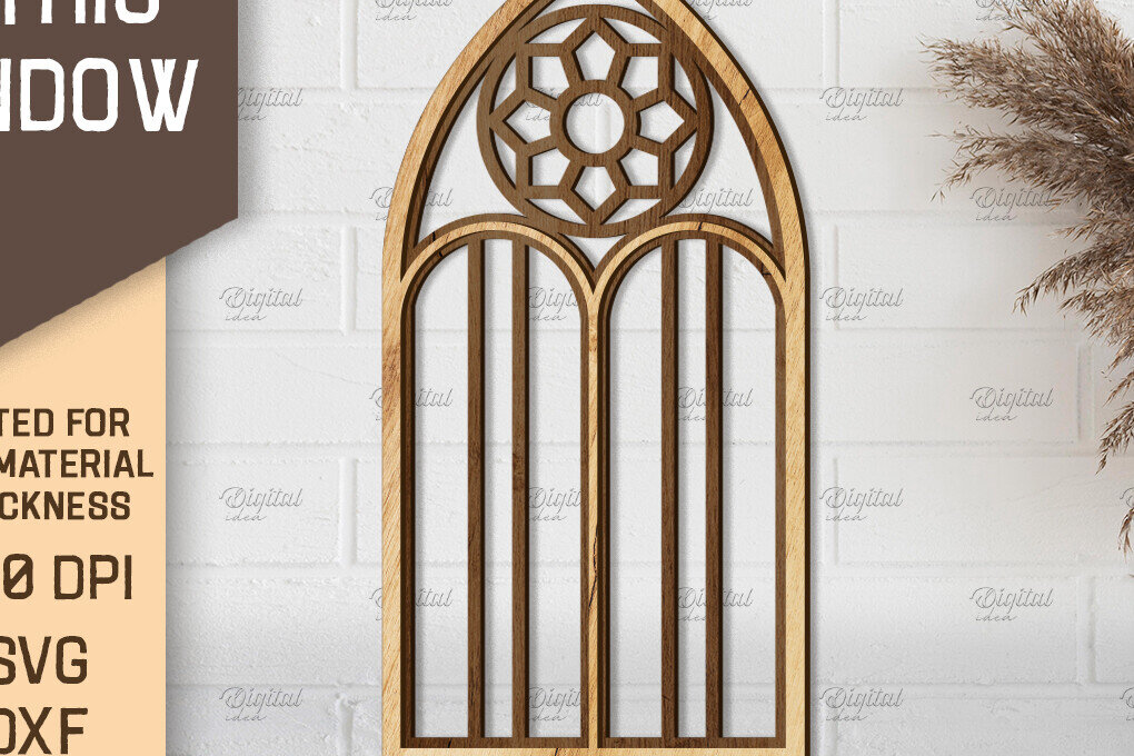 Σετ των 2 Intra απο ξύλο plywood 3mm-4mm πάχος - Γοτθικό Παράθυρο . Τοξωτό πλαίσιο παραθύρου Δίασταση 20x25 cm INTRAFABR-87121569