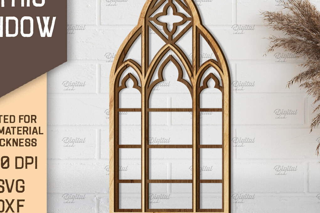 Σετ των 2 Intra απο ξύλο plywood 3mm-4mm πάχος - Γοτθικό Παράθυρο . Τοξωτό πλαίσιο παραθύρου Δίασταση 20x25 cm INTRAFABR-87121178