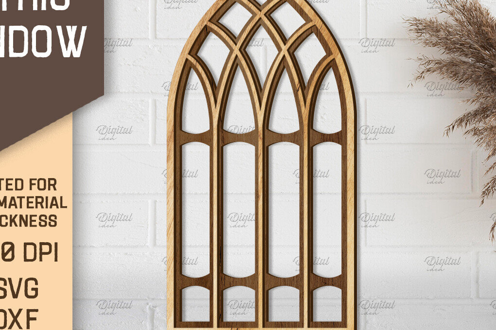 Σετ των 2 Intra απο ξύλο plywood 3mm-4mm πάχος - Γοτθικό Παράθυρο . Τοξωτό πλαίσιο παραθύρου Δίασταση 20x25 cm INTRAFABR-87121230