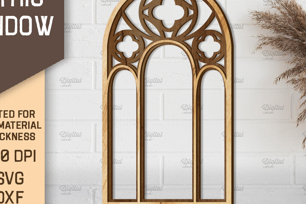 Σετ των 2 Intra απο ξύλο plywood 3mm-4mm πάχος - Γοτθικό Παράθυρο . Τοξωτό πλαίσιο παραθύρου Δίασταση 20x25 cm INTRAFABR-87121406