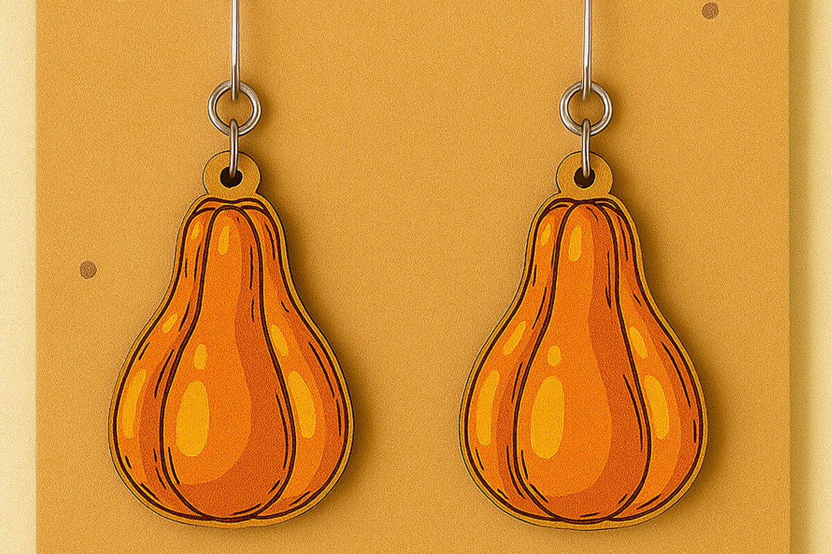 Σετ των 3 Intra απο ξύλο plywood 3mm-4mm πάχος - Κολοκύθα σκουλαρίκια  Φθινόπωρο Δίασταση 3x3 cm INTRAFABR-125232101