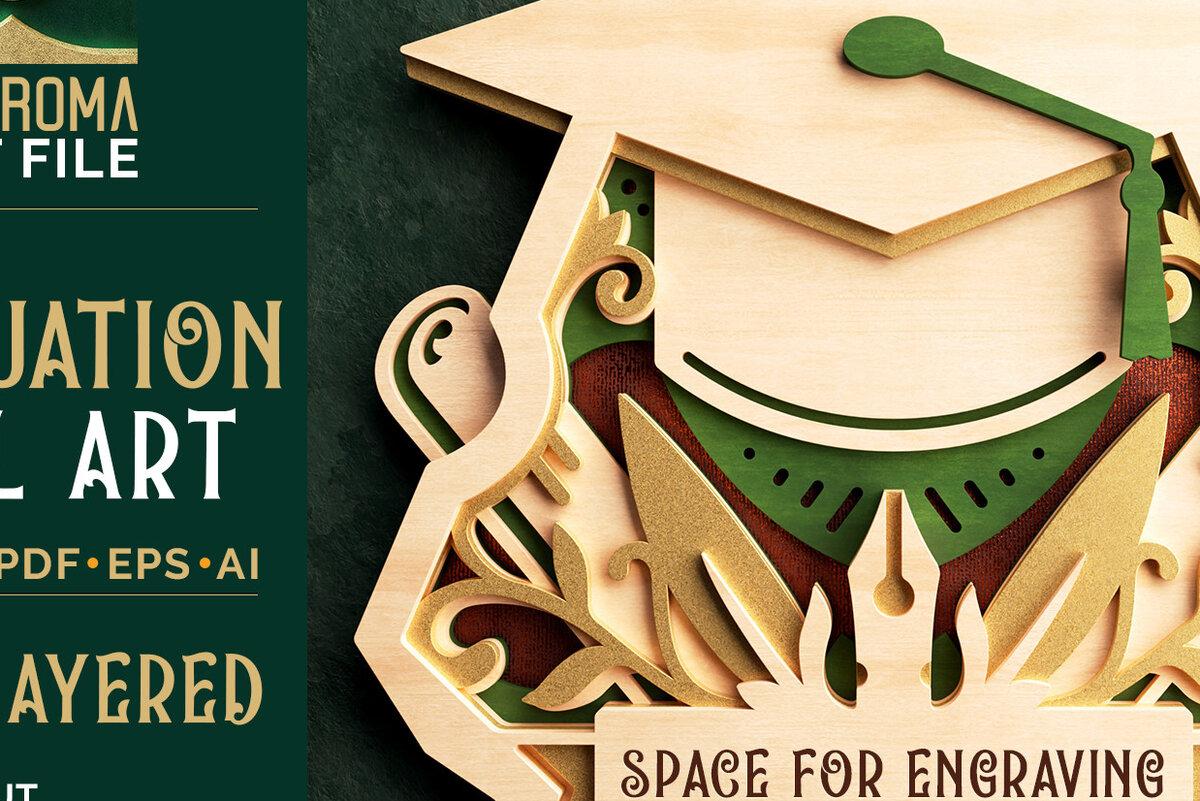 Intra απο ξύλο plywood 3mm-4mm πάχος - Graduation Cap Wall Art 3D Layered  Δίασταση 40x50 cm INTRAFABR-64585817