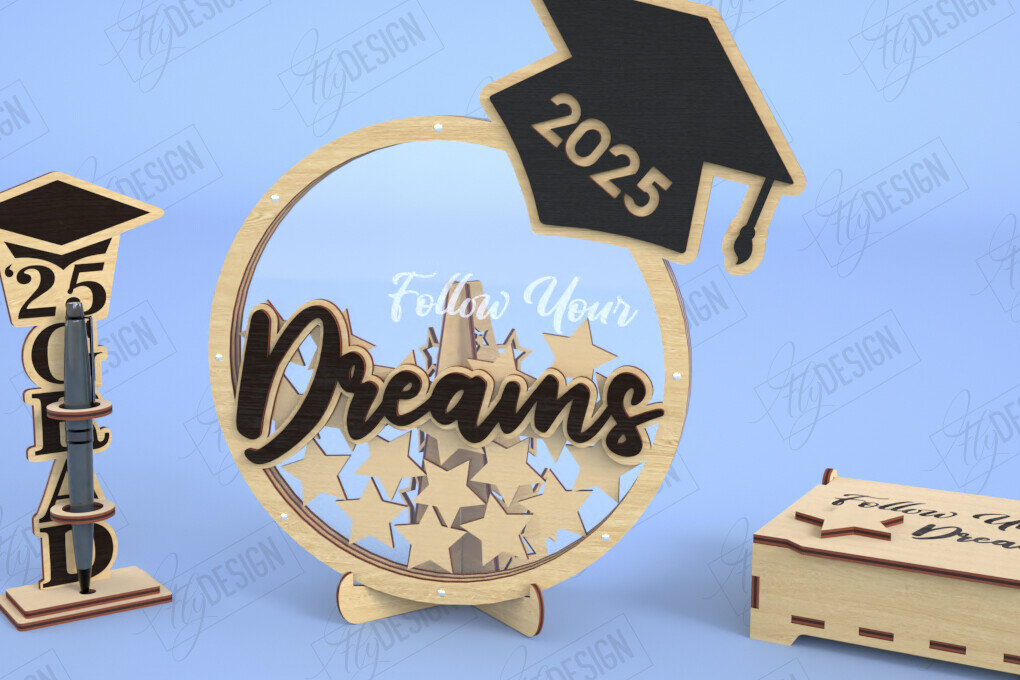 Σετ των 2 Intra απο ξύλο plywood 3mm-4mm πάχος - Βιβλίο επισκεπτών αποφοίτησης | Grad 2025 | CNC Δίασταση 20x20 cm INTRAFABR-118951471