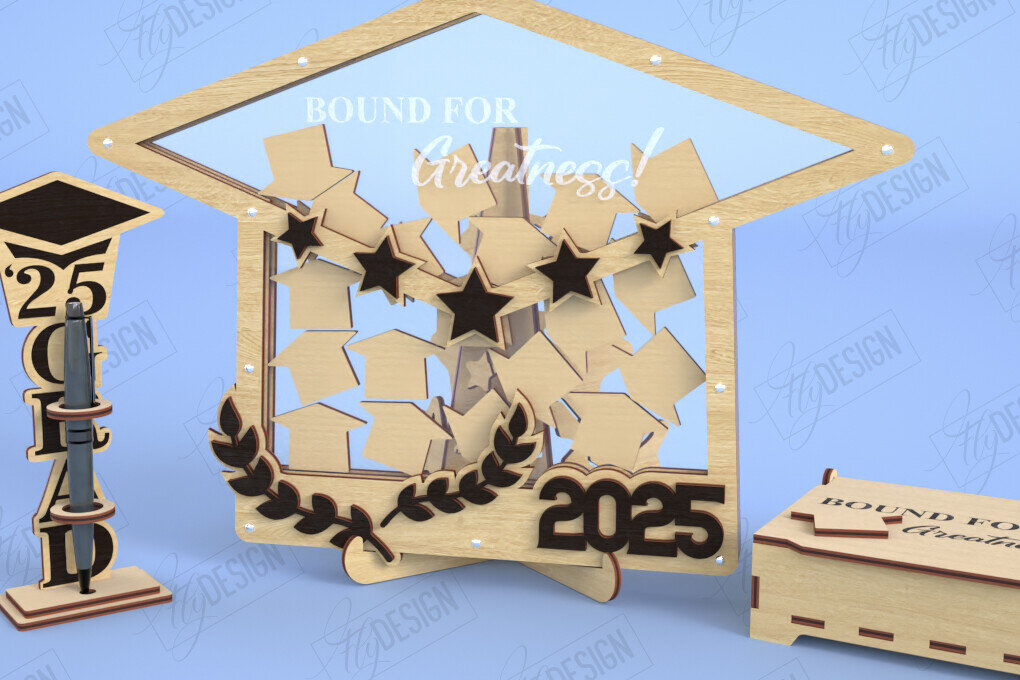 Σετ των 2 Intra απο ξύλο plywood 3mm-4mm πάχος - Βιβλίο επισκεπτών αποφοίτησης | Grad 2025 | CNC Δίασταση 20x20 cm INTRAFABR-118951480