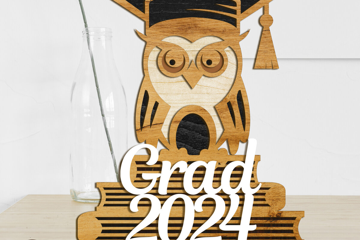 Σετ των 3 Intra απο ξύλο plywood 3mm-4mm πάχος - Πρότυπο αποκοπής λέιζερ κουκουβάγιας αποφοίτησης Δίασταση 5x6 cm INTRAFABR-98942975