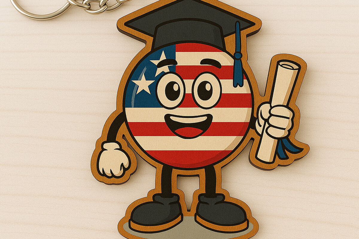 Σετ των 3 Intra απο ξύλο plywood 3mm-4mm πάχος - Αποφοίτηση USA Keychain  Δίασταση 4x4 cm INTRAFABR-122736906