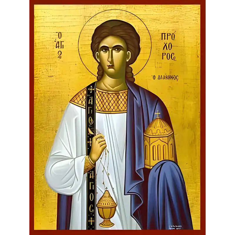 Εικόνα Ορθοδοξίας με περίγραμμα χρυσό σε ξύλο Φλαμουρίας  με  βάση Εικόνα ΑΓΙΟΣ ΑΠΟΣΤΟΛΟΣ ΠΡΟΧΟΡΟΣ, Ο ΔΙΑΚΟΝΟΣ Χειροποίητη Ελληνορθόδοξη εικόνα του Ιησού Χριστού, Κρεμαστή πλάκα βυζαντινής τέχνης, χριστιανική τέχνη Διάσταση 40x30 cm (10,2x7,9 ίντσες)  INT