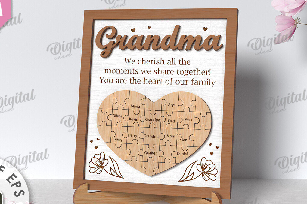 Σετ των 2 Intra απο ξύλο plywood 3mm-4mm πάχος - Grandmother Puzzle Πλαίσιο  Δίασταση 20x25 cm INTRAFABR-118959983