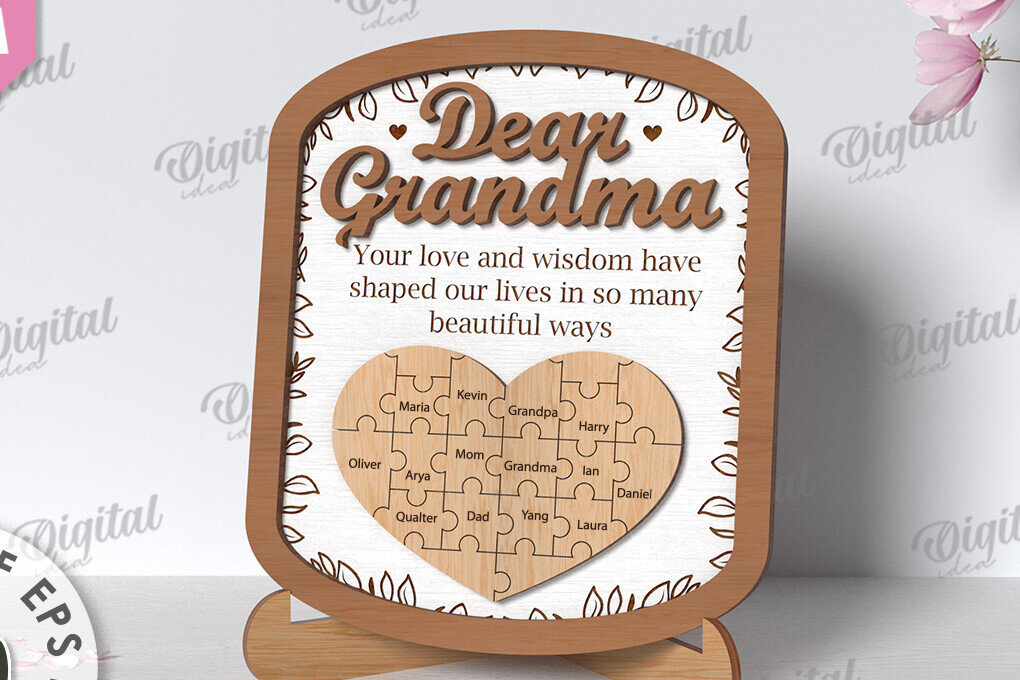 Σετ των 2 Intra απο ξύλο plywood 3mm-4mm πάχος - Grandmother Puzzle Πλαίσιο  Δίασταση 20x25 cm INTRAFABR-118960100