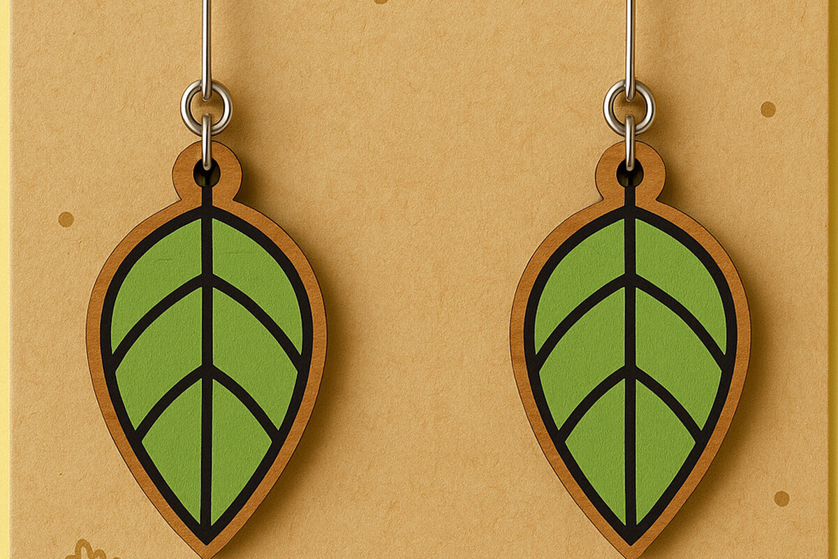 Σετ των 3 Intra απο ξύλο plywood 3mm-4mm πάχος - Πράσινα φύλλα Σκουλαρίκια  Cut  Δίασταση 3x3 cm INTRAFABR-125292575