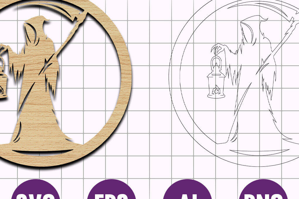 Σετ των 3 Intra απο ξύλο plywood 3mm-4mm πάχος - Grim Reaper Ornaments File Cut Laser  Δίασταση 4x4 cm INTRAFABR-105939656