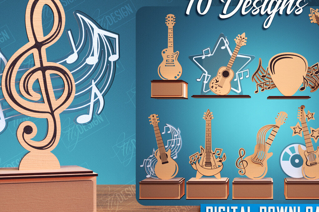 Σετ των 2 Intra απο ξύλο plywood 3mm-4mm πάχος - Βραβείο Guitar Trophy Laser Cut  Bundle Δίασταση 20x20 cm INTRAFABR-114807278
