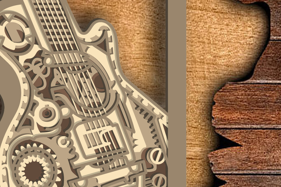 Intra απο ξύλο plywood 3mm-4mm πάχος - Κιθάρα - Πολυστρωματικά κομμένα αρχεία για λέιζερ Δίασταση 30x20 cm INTRAFABR-72315830