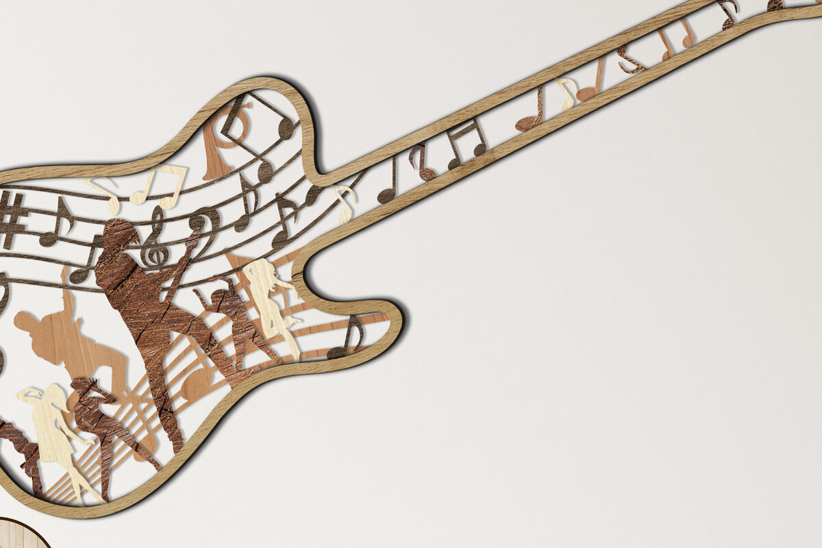 Intra απο ξύλο plywood 3mm-4mm πάχος - Κιθάρα -  με λέιζερ πολλαπλών στρώσεων Δίασταση 9x26 cm INTRAFABR-12601053