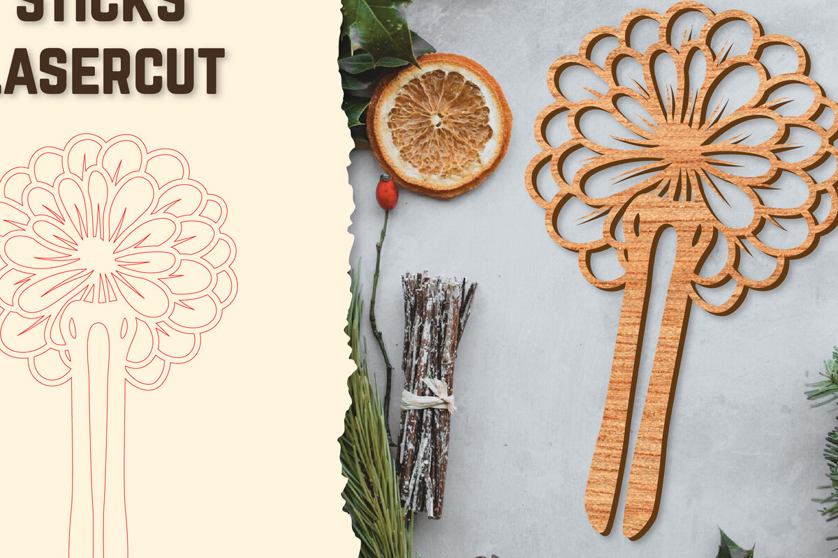 Intra απο ξύλο plywood 3mm-4mm πάχος - Στικς μαλλιών Floral κούρεμα με λέιζερ Δίασταση 30x20 cm INTRAFABR-122943388