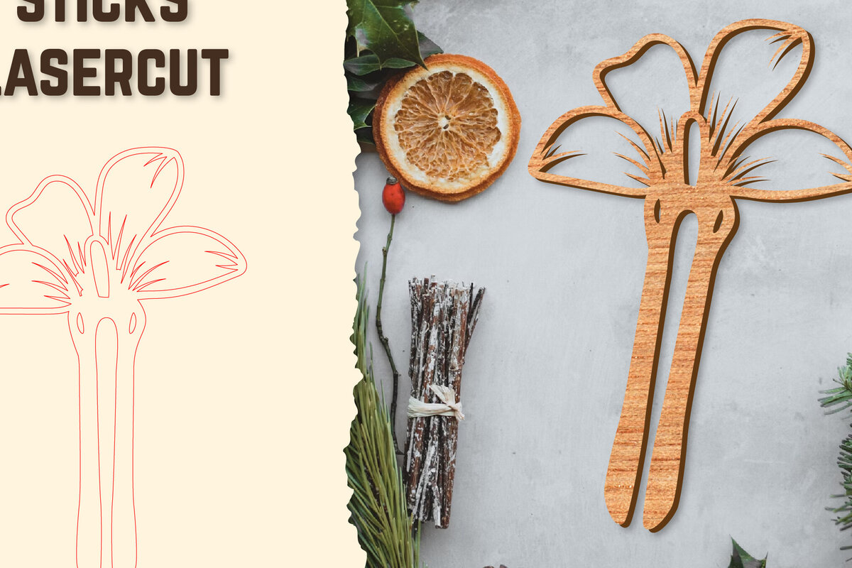 Intra απο ξύλο plywood 3mm-4mm πάχος - Στικς μαλλιών Floral κούρεμα με λέιζερ Δίασταση 30x20 cm INTRAFABR-122943276