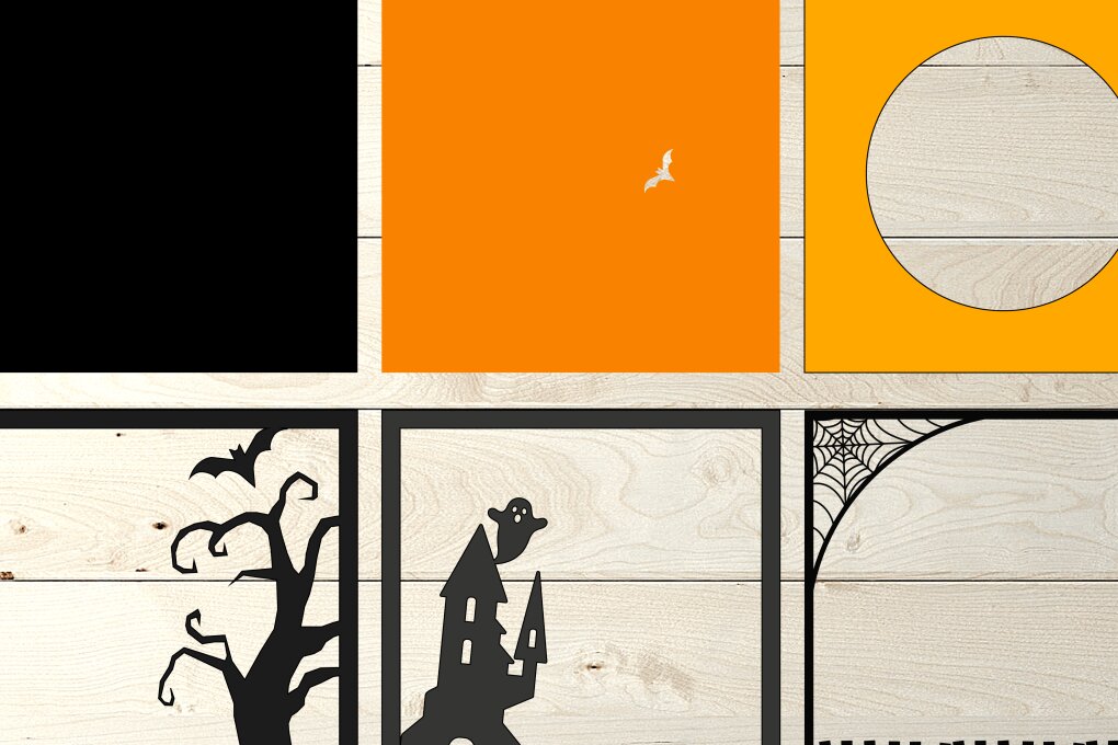 Σετ των 3 Intra απο ξύλο plywood 3mm-4mm πάχος - Halloween 3d Shadowbox, διάνυσμα αράχνη Δίασταση 25x25 cm INTRAFABR-76678888