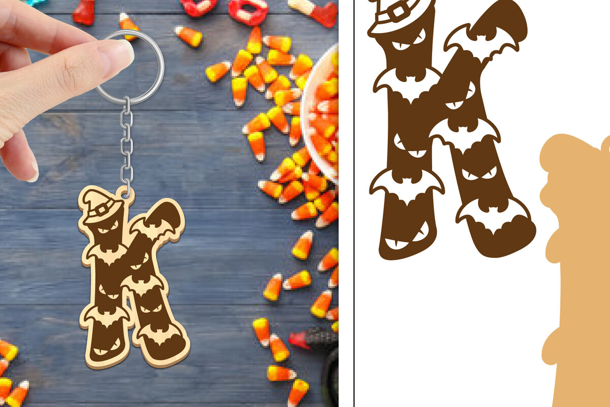 Σετ των 3 Intra απο ξύλο plywood 3mm-4mm πάχος - με μπρελόκ Halloween Aphabet Δίασταση 4x4 cm INTRAFABR-103746016