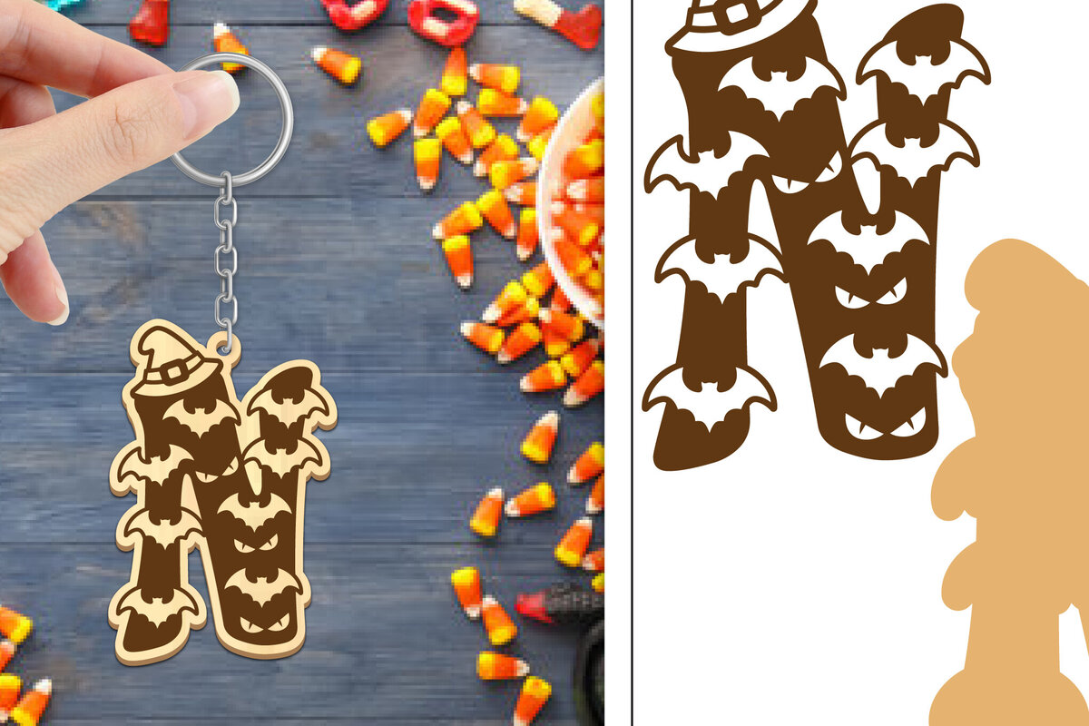 Σετ των 3 Intra απο ξύλο plywood 3mm-4mm πάχος - με μπρελόκ Halloween Aphabet Δίασταση 4x4 cm INTRAFABR-103746206